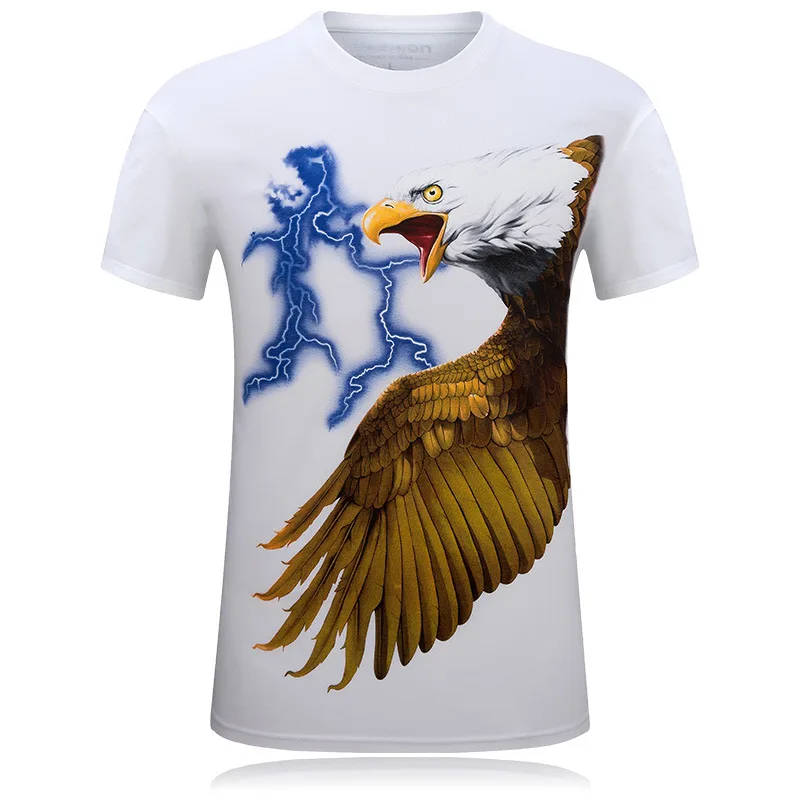 Летняя мужская брендовая одежда, футболка с круглым вырезом и коротким рукавом, футболка с изображением животного, 3D цифровая футболка с принтом орла, Homme, большой размер 5XL - Цвет: white.