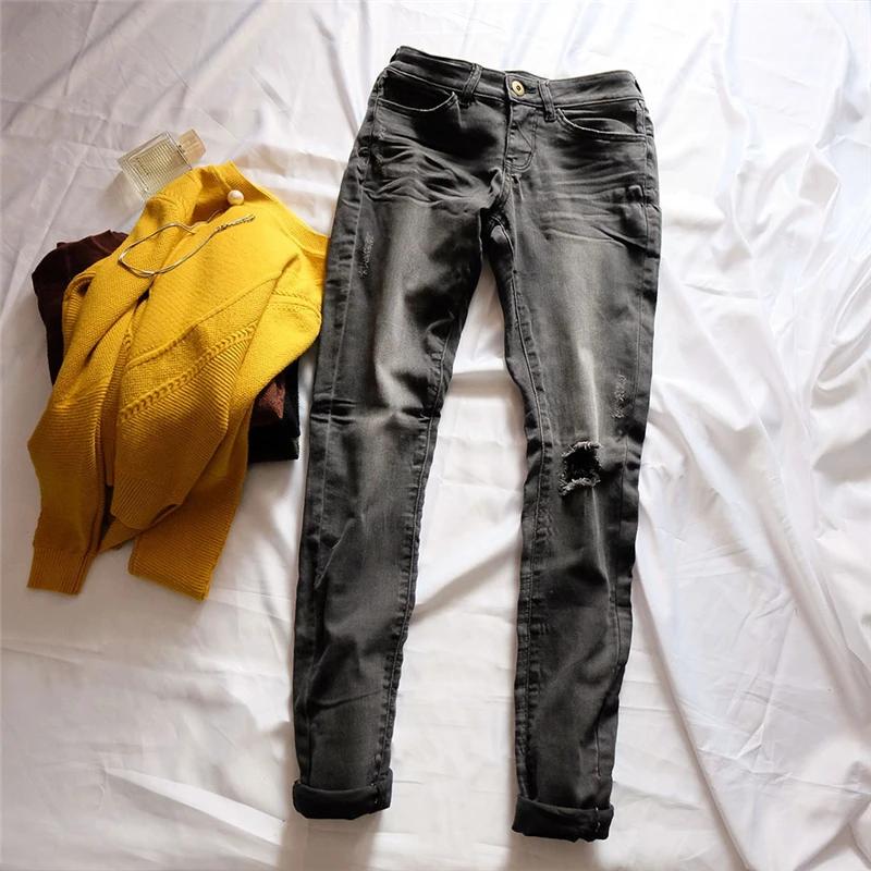 

European Style 2020 Spring New Women Plus Size Ripped Jeans, Brand Designer Vintage Casual Denim Trousers Washed Holes Jeans