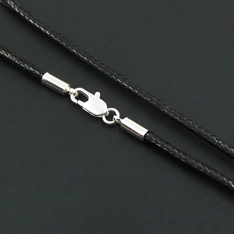 Ожерелье с кожаной веревкой Untuk Wanita Bijoux черное серебряное застежкой лобстером