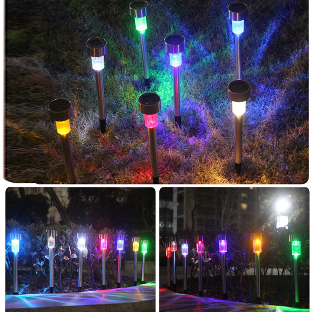 Goede Tanbaby 10 stks partij Outdoor Rvs Solar Power RGB, Wit, Rood, blauwe LED Tuin Landschap Path Pathway Verlichting Gazon Lamp