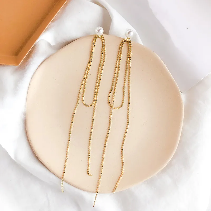 

Dominated 2019 New Pearl Fringed Women Earrings Fashion Personality Temperament Chain Drop earrings