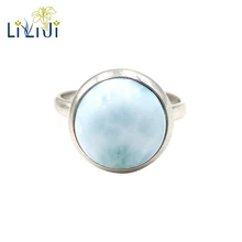 LiiJi драгоценный камень натуральный Caribbean Blue Larimar 925 пробы Серебряная круглой формы Винтажное кольцо с регулируемым размером для мужчин и женщин