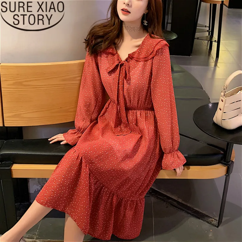 

women dress 2019 A-Line Dot Full Cascading Ruffle Flare Sleeve white and black dress elegant Office Lady 2605 50