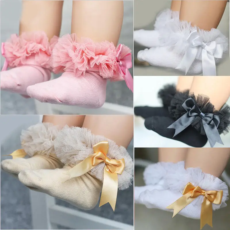 

the new Hot Newborn Baby Girls Kids Princess Bowknot Sock Lace Ruffle Frilly Ankle Socks wild sweet stylish bow CH