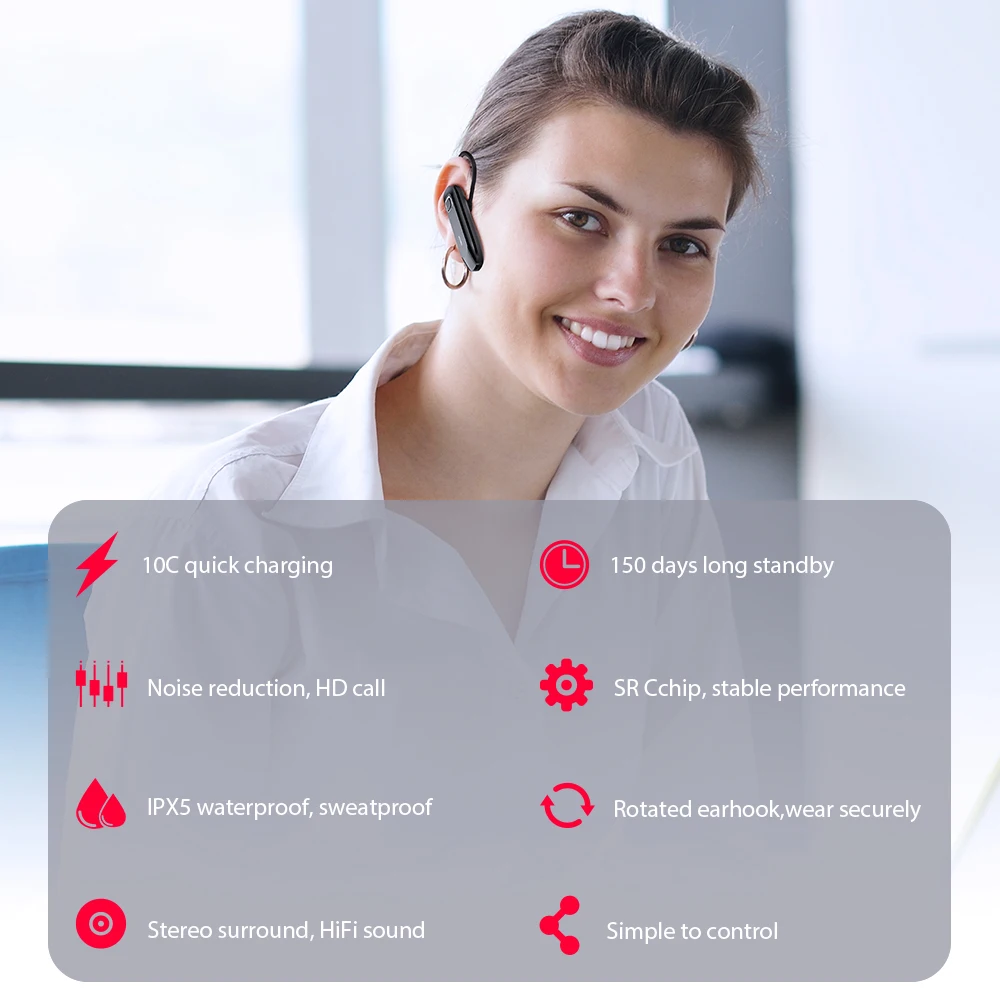 UCOMX U32K Bluetooth наушники беспроводная гарнитура с ушным крюком деловые микрофоном