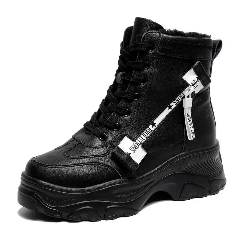

Platform Ankle Boots Woman Warm Fur Military Boots Winter Thick Sole Lace-up Chunky Sneakers Women Shoes Waterproof Martin Boot