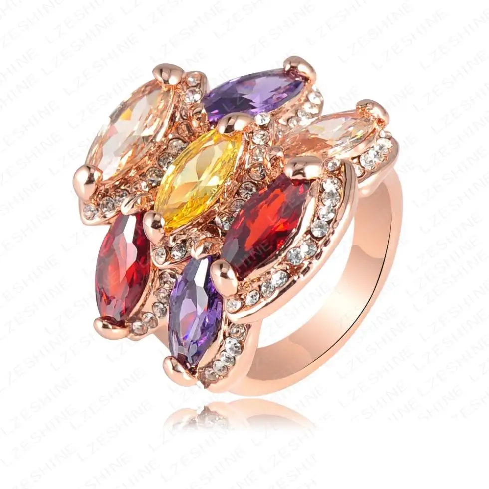 Newest Fashion Multicolor Zircon Austrian Crystals Genuine 18K Rose Gold Plate Engagement Rings Wedding Jewelry Ri-HQ0078 | Украшения и