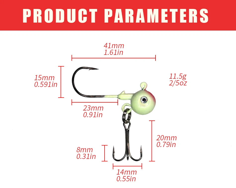 1 шт., 4 см, 11,5 г, светящиеся джиг-головки, рыболовные крючки, пресноводные, соленые, свинцовые, круглые, углеродистые стальные тройные Крючки