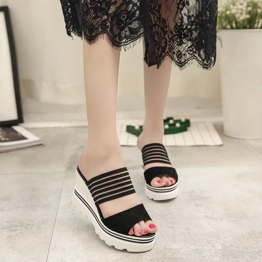 2018 Summer Women Slippers Fish Mouth Platform Slippers Super High ...