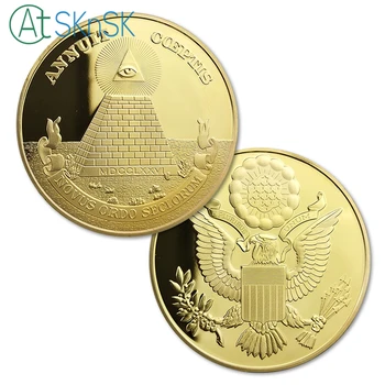 

1PC Sample Coin US Gold Plated Coin American Eagle Masonic Annuit Coeptis Commemorative Coin Medallion Collection Physical Gift
