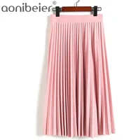 Aonibeier Fashion Women’s High Waist Pleated Solid Color Length Elastic Skirt Promotions Lady Black Pink Party Casual Skirts