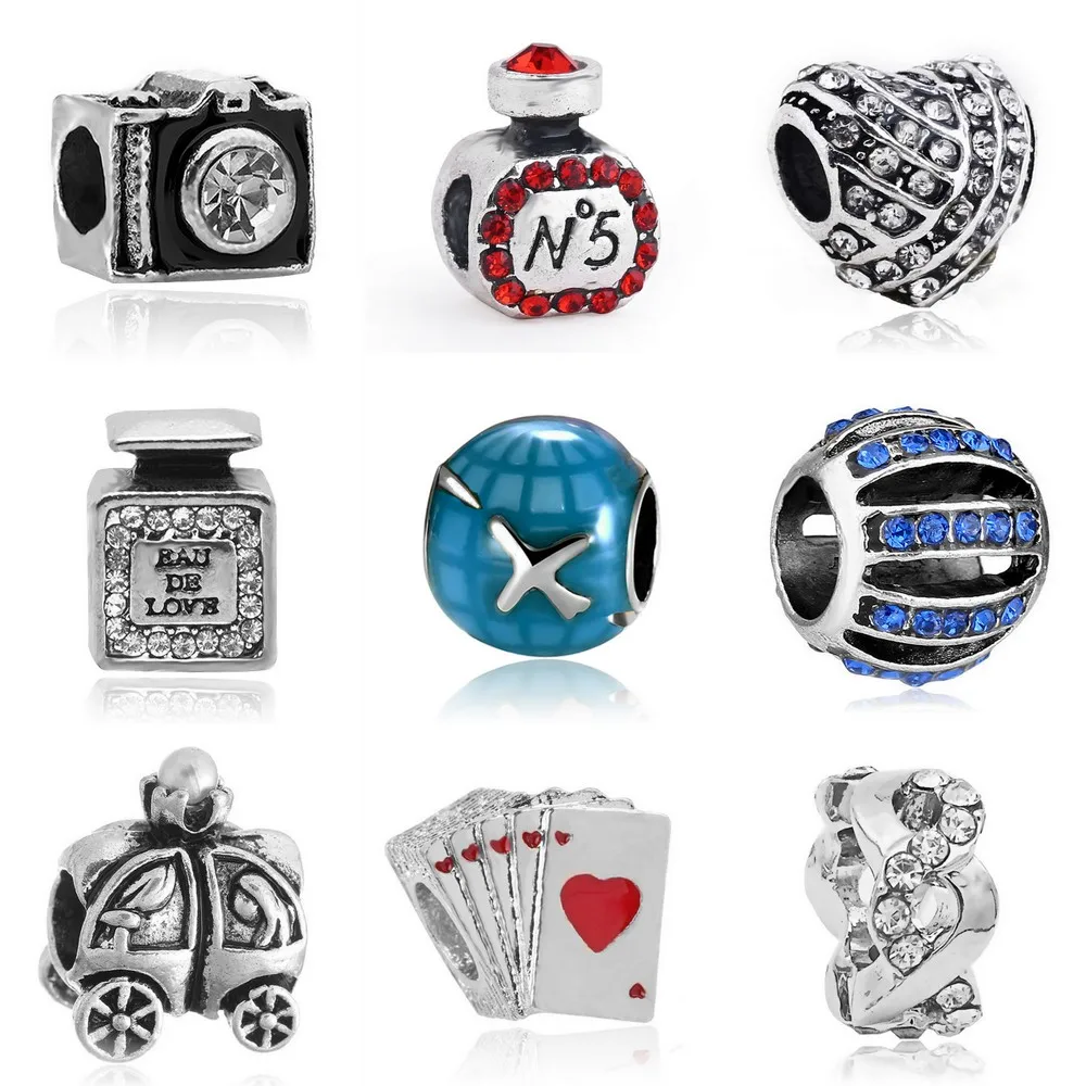 

New Crystal Camera Perfume Poker Globe Bead Fit Original Pandora charms Silver 925 Bracelet Jewelry for Women man making