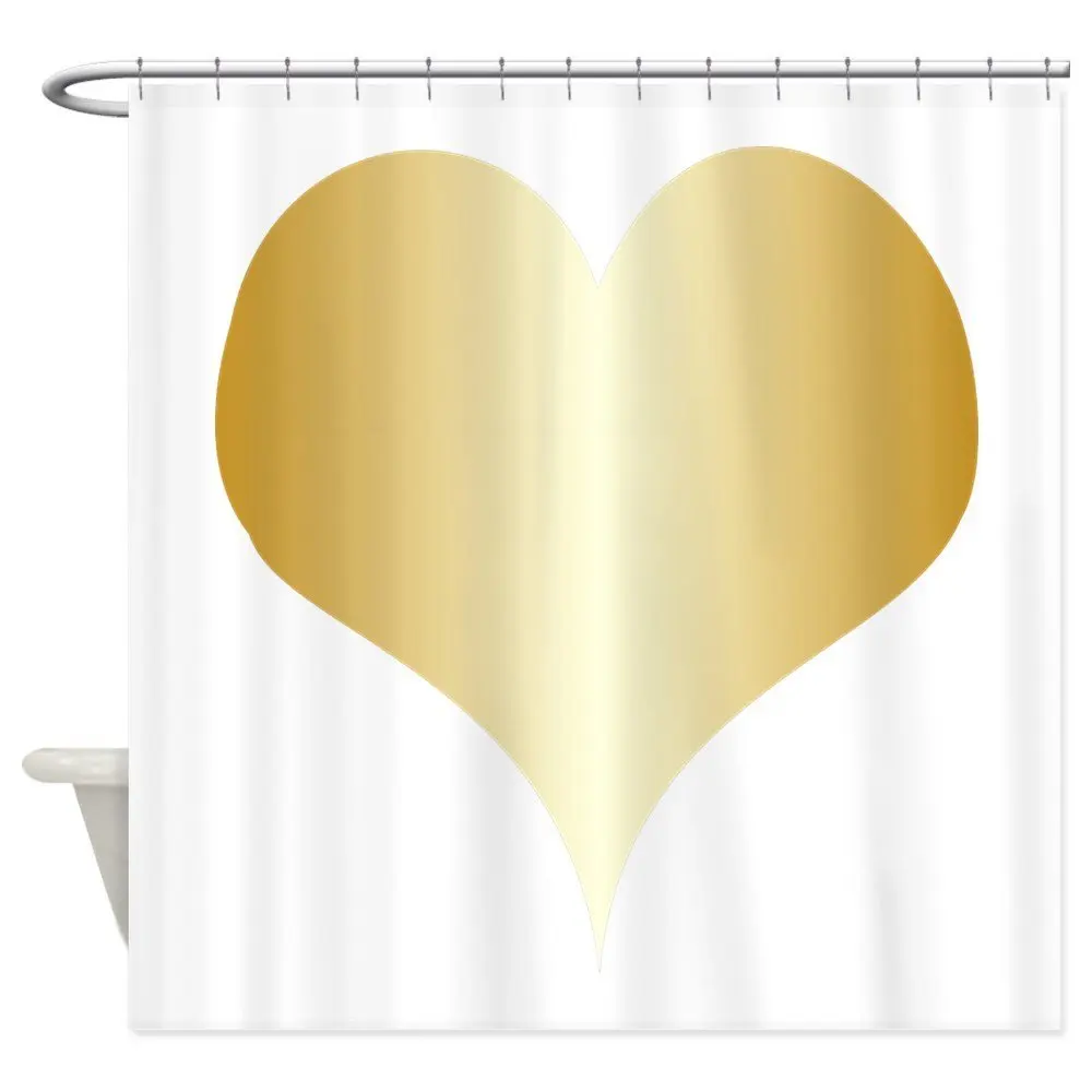 Gold Heart Shower Curtain Decorative Fabric Shower Curtain 8 Sizes