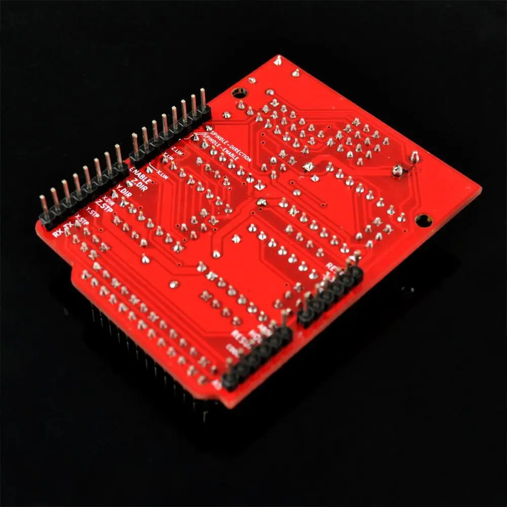 Cnc shield v3. Trema shield arduino 3 d model. arduino and 3d print. a4988 радиатор с обратной стороны.
