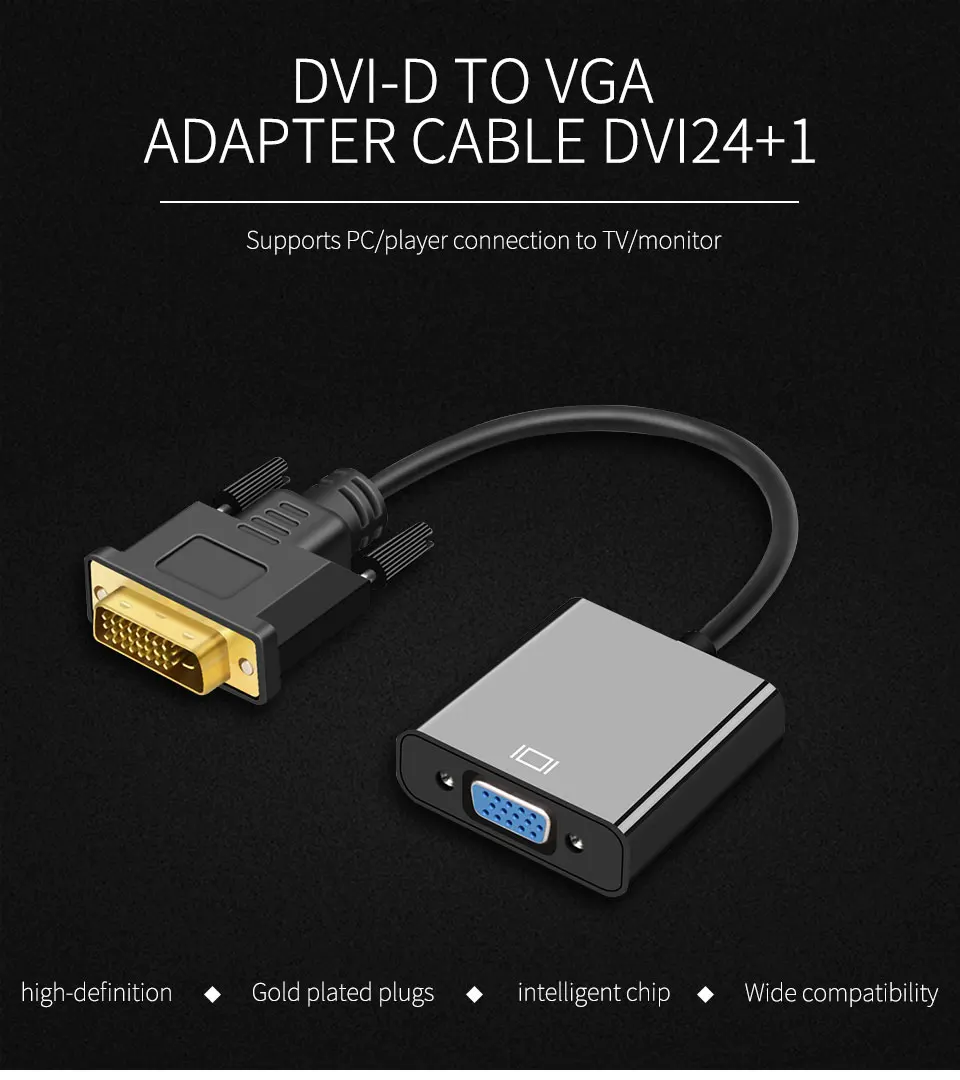 DVI to VGA Adapter Cable 1080P DVI 24+1 to VGA Cable 25 Pin DVI Male to 15 Pin VGA Female Video Converter for PC Display (1)