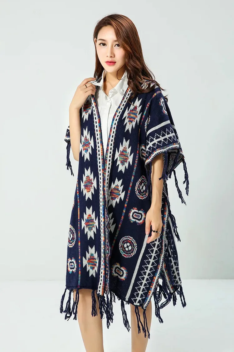 

2018 Winter Jaquard Boho Women's Tassels Cardigans Shawls Warm Scarves & Wraps Knitting Christmas Gift Female Tipet