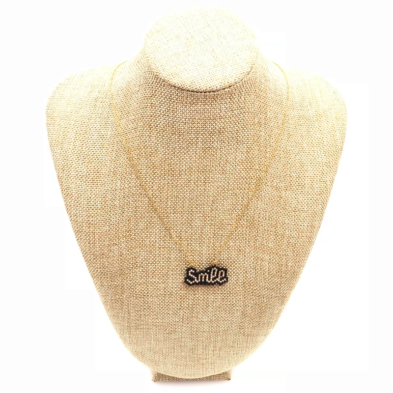 

2018 Empress Women Girl Bohemia Black Letter SMILE Thin Chain Chokers Miyuki Glass Beads DIY Collares Necklace For Gift