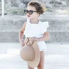 Newborn Baby Girls Kids Summer Clothes Cotton Ruffle Sleeveless White Bodysuit Infant Playsuit Sunsuit Jumpsuit Outfits 0-2Y