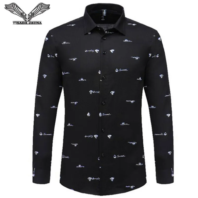 

VISADA JAUNA 2017 New Arrival Spring Men Shirt Printed Casual Square Collar Long Sleeve Shirt Soft Comfort Slim Fit Shirts N1340