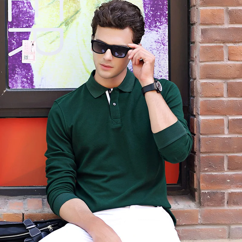

URSPORTTECH Brand Spring Autumn Men's Polo Shirt High Quality Cotton Long Sleeve Stand Collar Casual Shirts Male Polos Homme