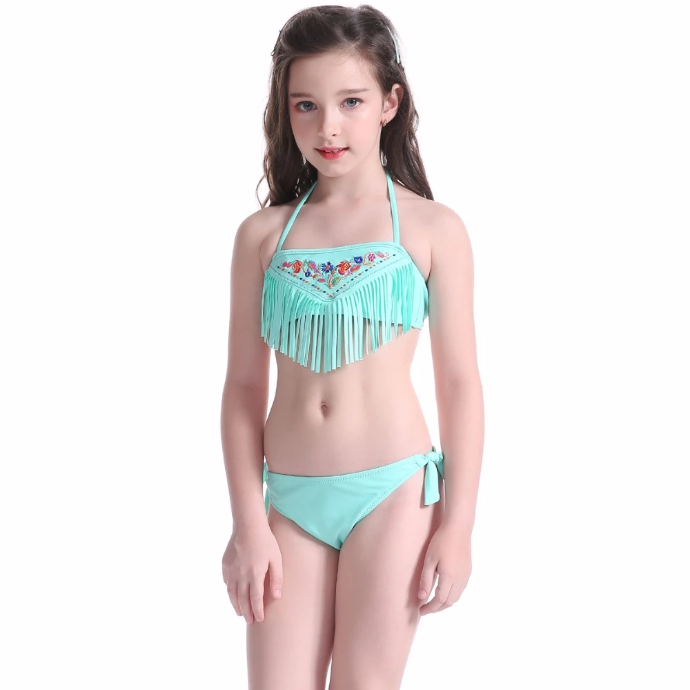 5 14 Tahun Anak Anak Pakaian Renang Rumbai Gadis Baju Renang Anak Anak Pakaian Renang Soild Rumbai Baju Bikini Bordir Floral Biquini Aliexpress