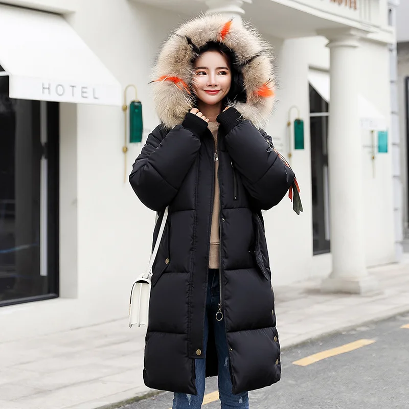 Geckoistail Women Casual Thick Warm Big Fur collar Coat Parkas Jacket 2018 Winter Down Cotton Hooded Ladies Loose Outerwear Coats