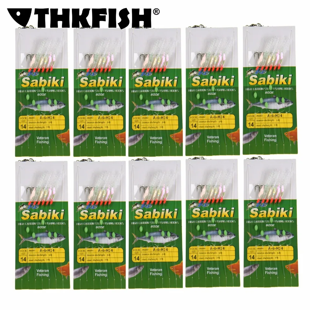 

10 Packs (60pcs) #10~#20 Fishing Sabiki Rigs Saltwater Fishing Sabiki Bait Lure Fish Skin Baits Rigs Fishing Jig Lures