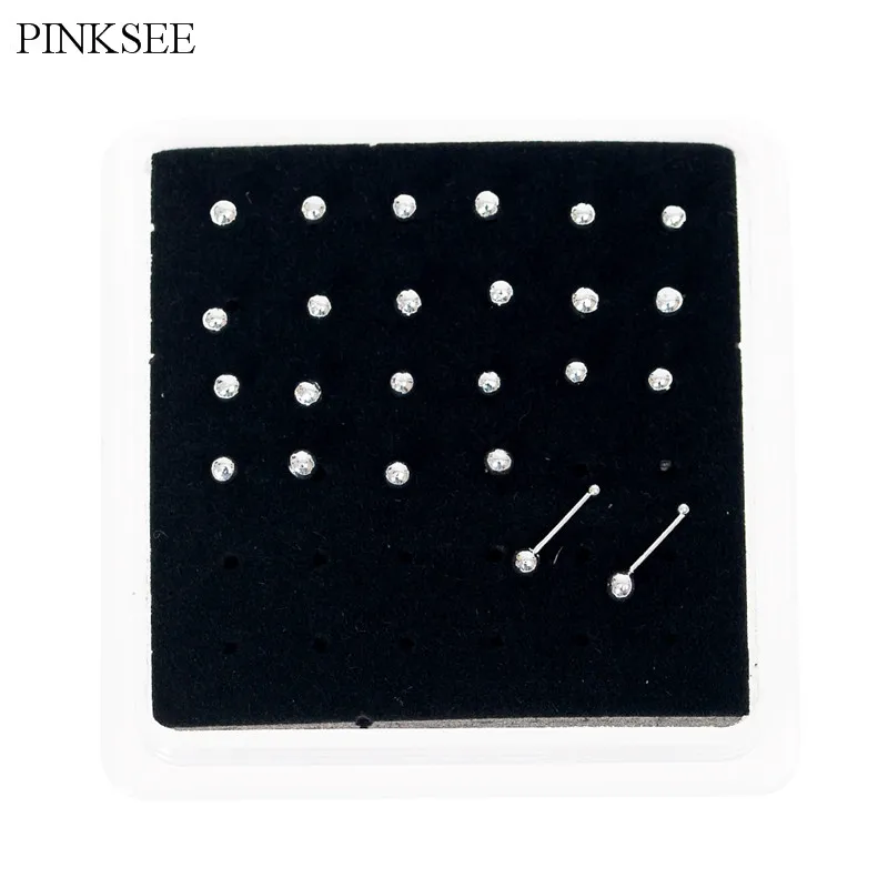 PINKSEE 1 коробка простой Стиль Кристалл Rhinestone носа Серьги Шпильки пирсинг ювелирные изделия с - Окраска металла: B