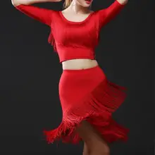 Однотонные красные/черные топы и юбки для латиноамериканских танцев с бахромой, конкурсные платья в латиноамериканском стиле, одежда для танго и сальсы, танцевальная одежда для девочек