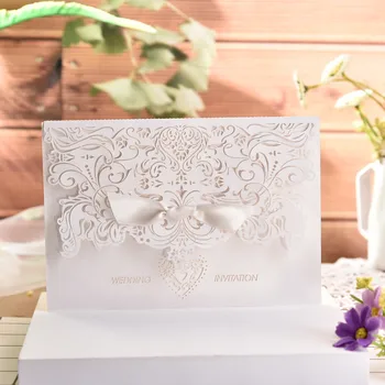 

10pc/lot European Love Heart Elegant Delicate Carved Lace Wedding Party Invitations Cards With Bowknots Wedding Party Decor