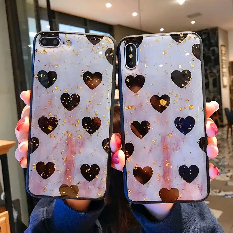 

Luxury Bling Gold Foil Sequins Marble Love Heart Glitter Case For iPhone X XS MAX XR 7 Plus 8 6 Plus 6S Cover Phone Cases Coque