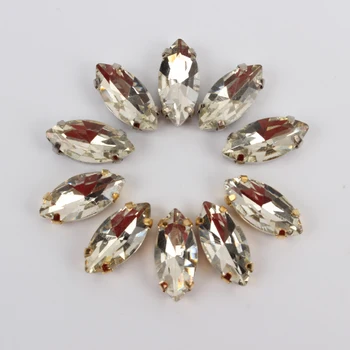 

100PCS shinning crystal clear Horse eye Sew Sew-On Rhinestones with Claw" K" silver /gold Glass Crystal Sew Stones For Wedding