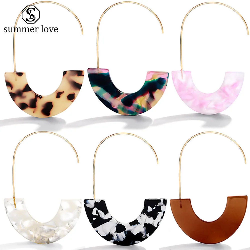 

Bohemian Leopard Multi-Color Acrylic Earrings Statement Geometric Circle Mottled Resin Drop Dangle Earrings Fashion Jewelry