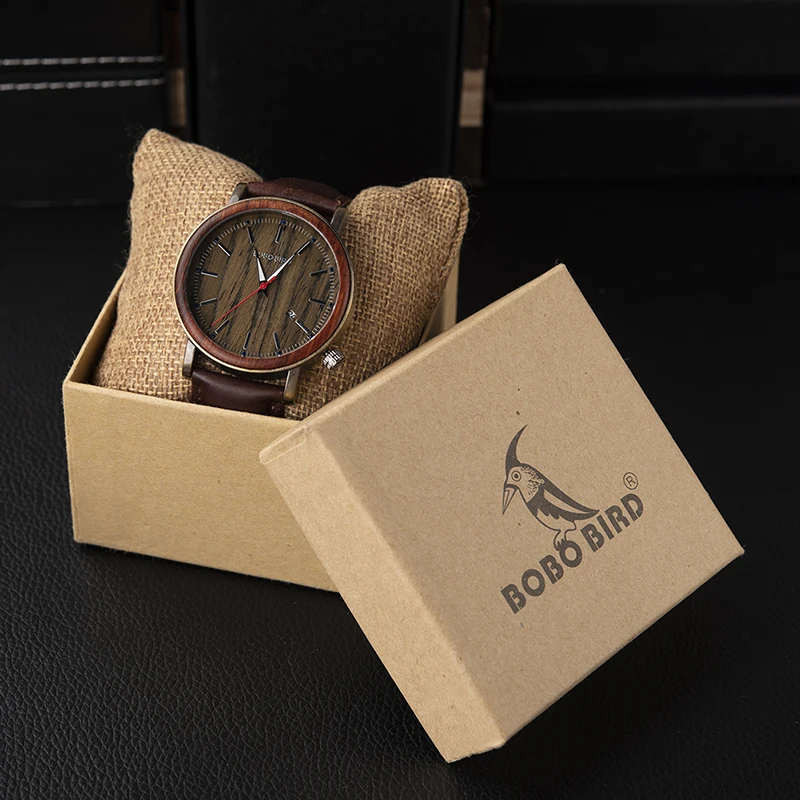 BOBO BIRD V-O27 Top Brand Bamboo Wooden Watches Men Stainless Steel Case Casual Quarzt Wristwatch with Japan 2035 Movt
