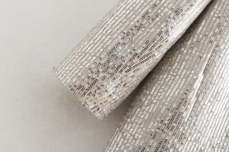 2019 Spring Suit Collar Jacket Long Sleeves Double-breasted Suit Straight Tube Solid Color Medium-long Sequined Women's Blazers 2019 Spring Suit Collar Jacket Long Sleeves Double-breasted Suit Straight Tube Solid Color Medium-long Sequined Women's Blazers