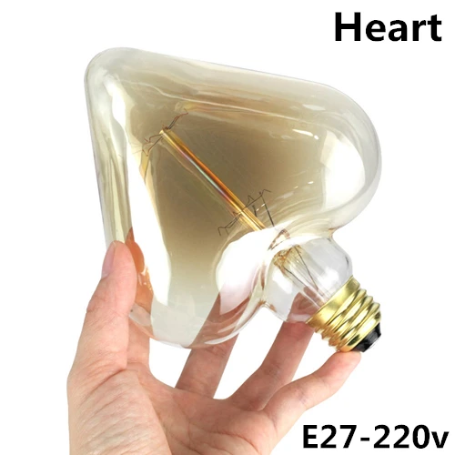 Ретро vintage edison bulb E14/E27 40 w 110 v/220 В ампулы винтажная лампа Эдисона лампочка нить накаливания декоративное освещение - Цвет: E27-220v-Heart