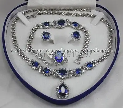 

LHX54013>>Genuine Blue Zircon Inlay Link Bracelet earrings Ring Necklace Set