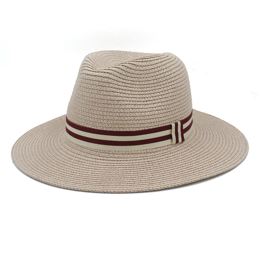 Модная летняя соломенная Панамка для женщин и мужчин, шляпа от солнца для элегантной королевы, Панама с широкими полями, шляпа для джентльмена, папы, федоры, шляпа для пляжа - Цвет: Straw