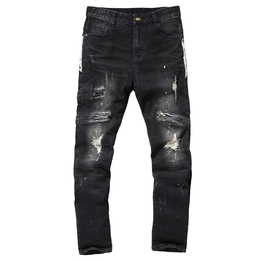 Джинсы высокого качества Для мужчин 2017, Новая мода отверстия Джинсовые штаны хип-хоп Тощий рок Рваные джинсы Homme повседневные брюки из