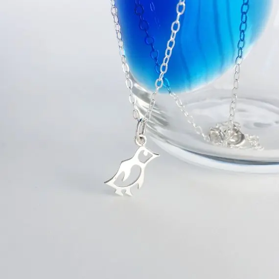 bird spirit animal pendant ocean aquatic arctic life petite Small Silver Sea Life Charm Necklace, Animal Lover Gift Winter Baby Penguin