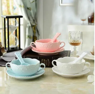 

Breakfast ceramics double-eared bowl set with bottom butterfly and spoon three-piece set anti-scalding hand double-eared bowl cu