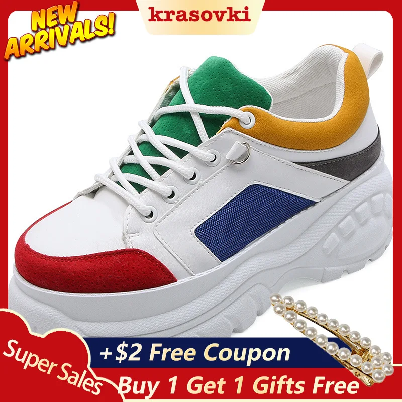 Krasovki Sneakers Women Color Stitching Fashion Lace Thick Bottom Breathable Dropshipping Muffin Bottom Causal Women Shoes