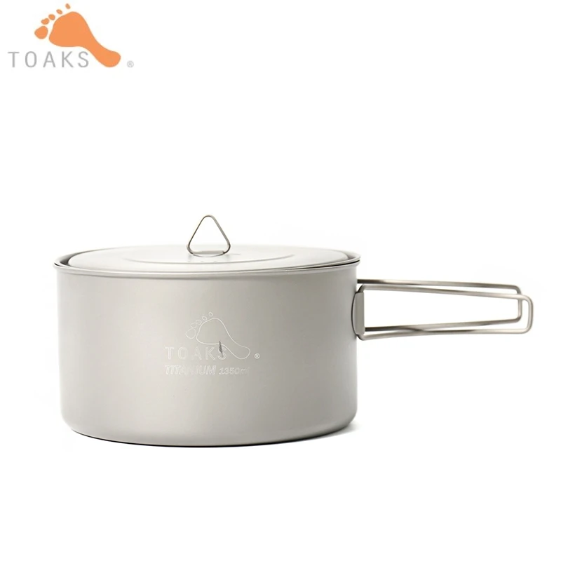 

TOAKS 1350ml Big Titanium Cooking Pot with Cover Folding Handle Mesh Bag Free Portable Outdoor Cookware Camping Picnic POT-1350
