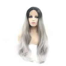 Sylvia черный до серый Омбре прямые волосы блонд кончики Омбре синтетический парик на кружеве для женщин термостойкие волокна волос