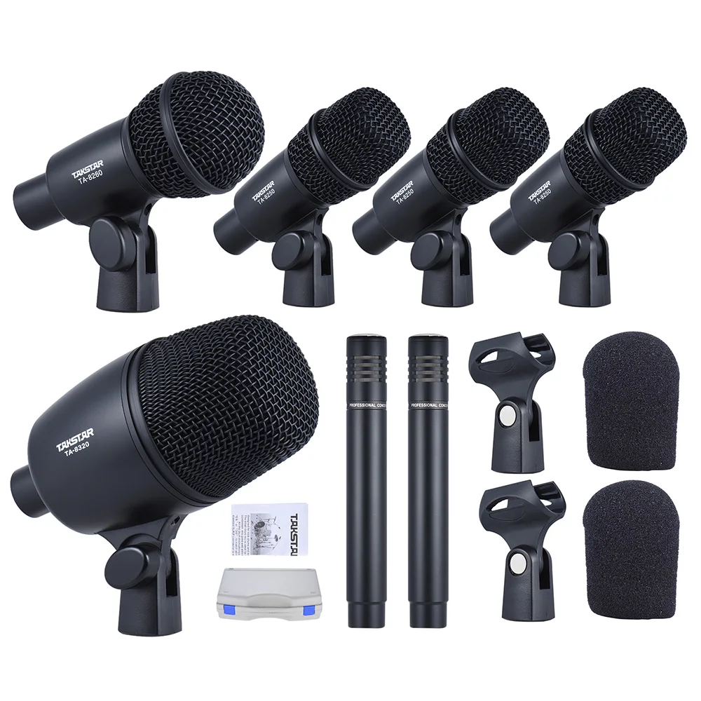 

DMS-7AS Professional Wired Microphone Mic Kit for Drum Set Musical Instruments w/ Standard Mounting Thread Carrying Case