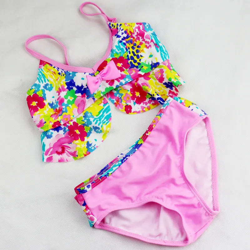 Vysoce kvalitní! Roztomilý krajkový květ bikini dětské plavky dívky split plavky, Evropa a Americký styl Květinové bikiny Velkoobchod