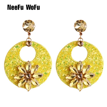 

NeeFu WoFu Drop Tiger Leather Earrings Crystal Big Earring Flash Large Long Brinco Ear Accessories Oorbellen Christmas Gift