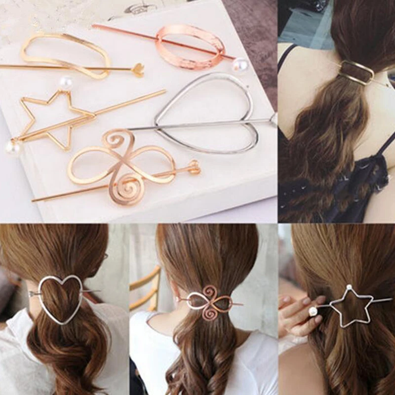 

1pcs Geometric Shape Clip Hair Women Fashion Lady Girl Punk Hollow Moon Heart Triangle Circle Brooches Hairpin Gold Tone Clamps