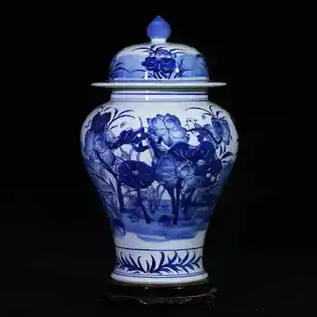 

Chinese Reproduction ceramic ginger jar vase Antique Porcelain temple jars home decoration ceramic jar blue