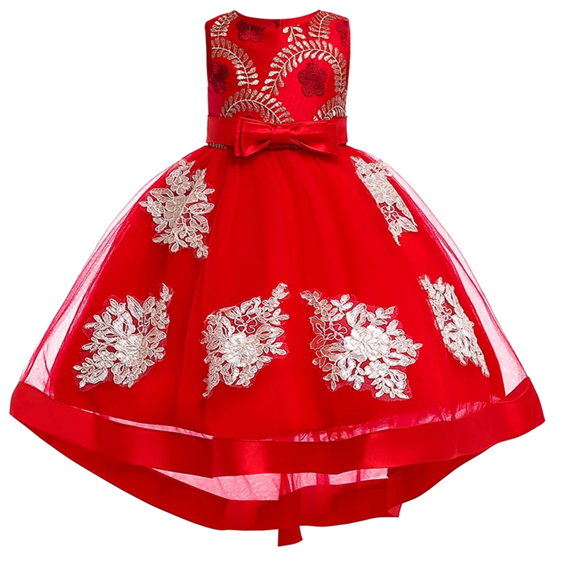 

Elegant Flower Girls Dress Wedding Bridesmaid Dresses for Kids High Low Hem Gown Princess Dress Pageant Birthday Applique Dress